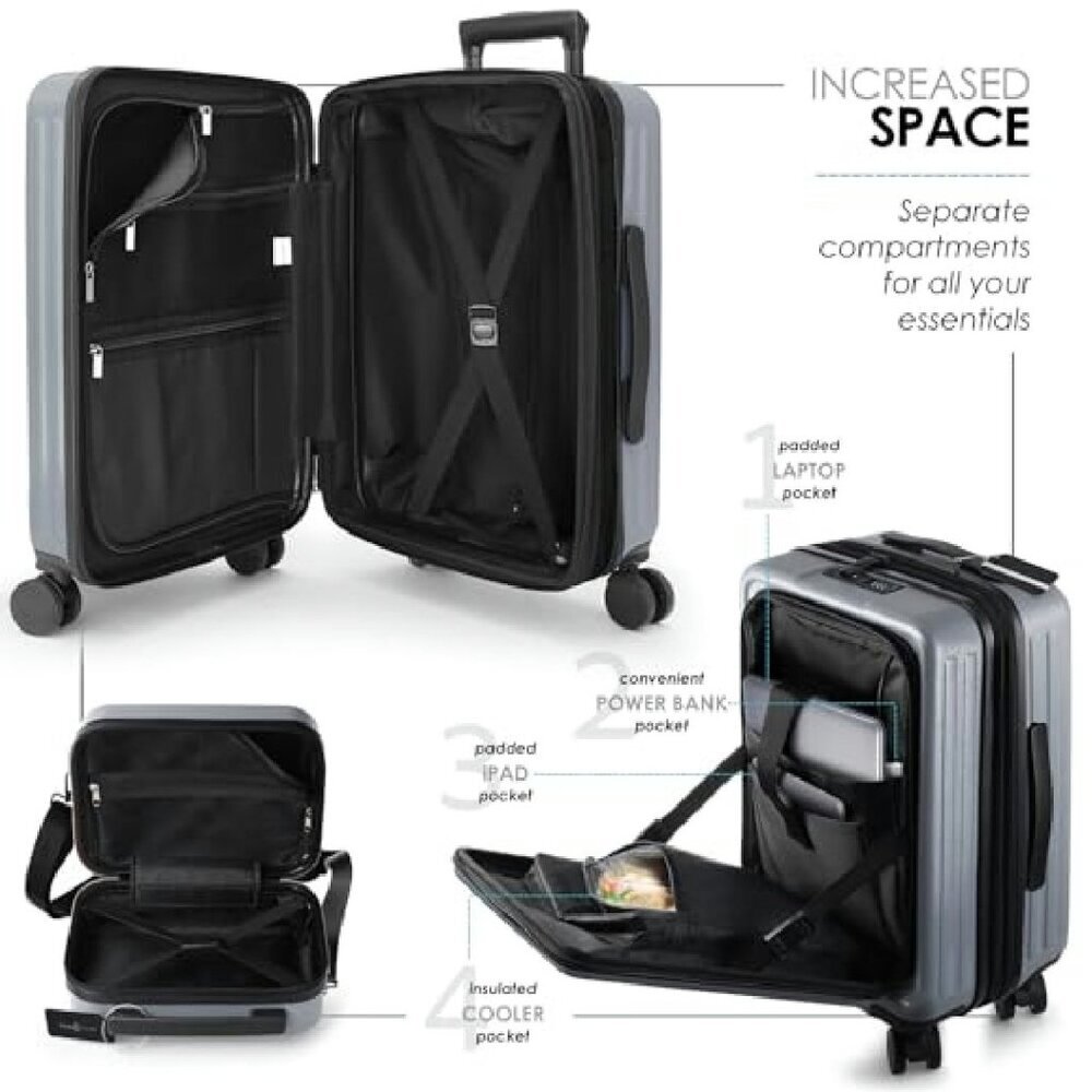 20" Hard Shell Carry-On Luggage with Spinner Wheels & Cosmetic Case - Picture 7 of 7